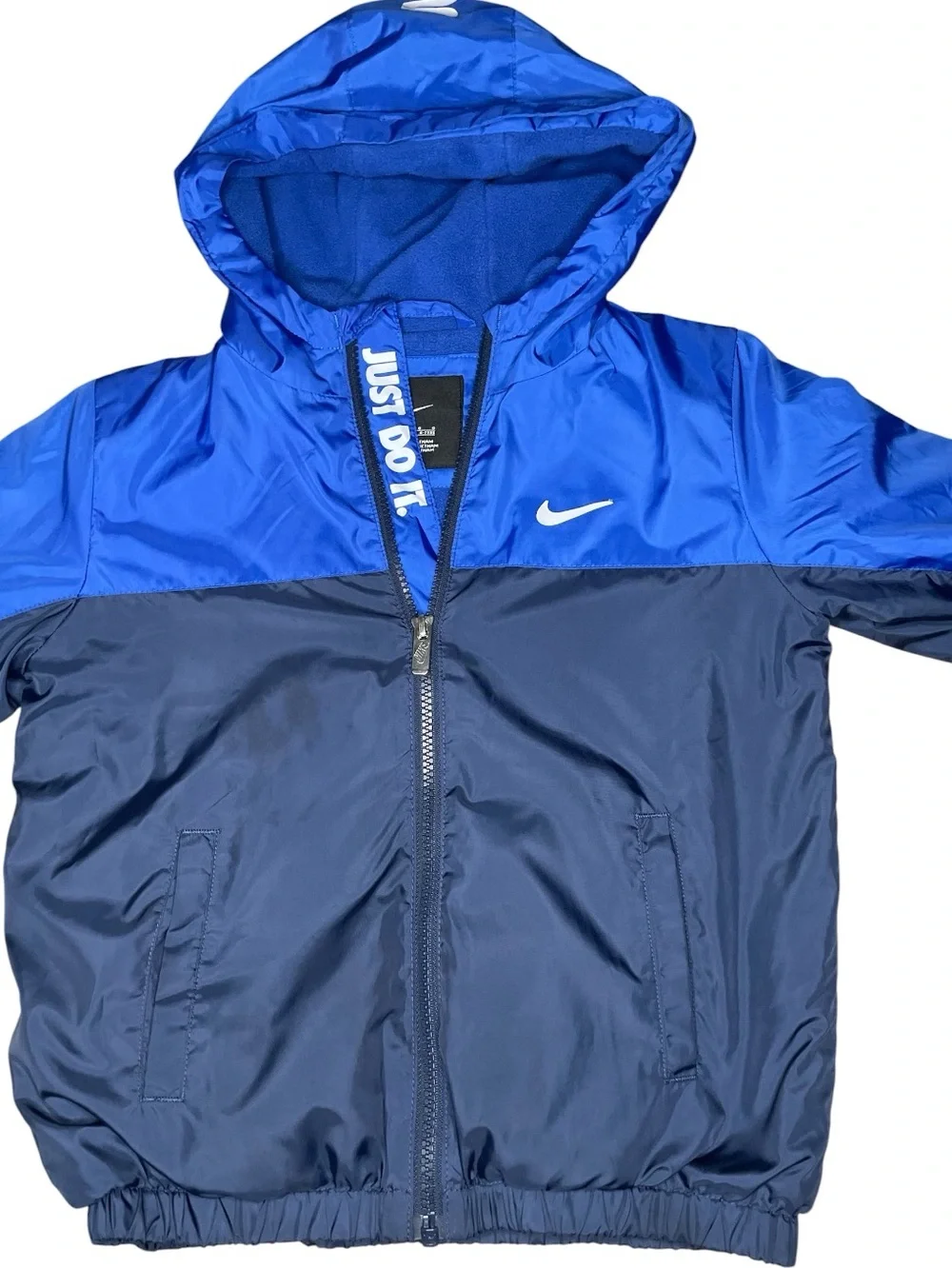 Nike Kids Blue and Navy Colorblock Fleece-Lined Hooded Fall Jacket-kids 7